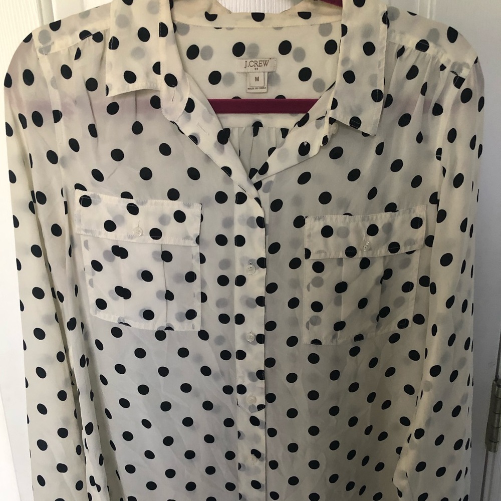 J. Crew Silk Sheer Polka Dot Blouse